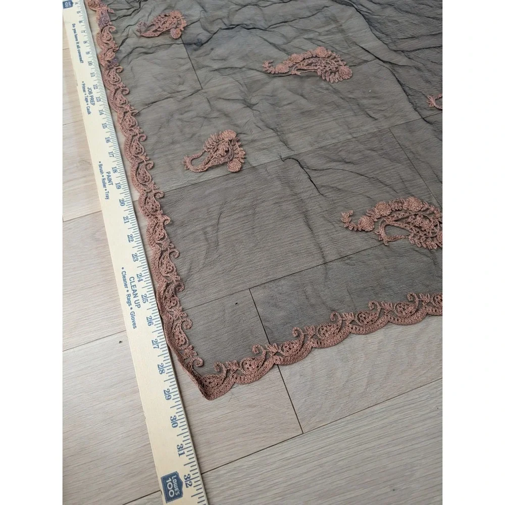 Vintage Sheer Paisley Embroidered Scarf Romantic Boho Cottagecore Dark Academia